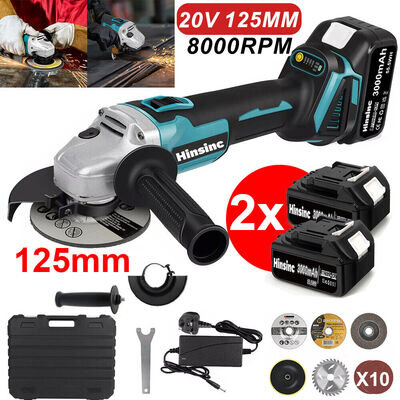 18V Cordless Angle Grinder Brushless 125mm with 5.0Ah Battery & Charger & Disc