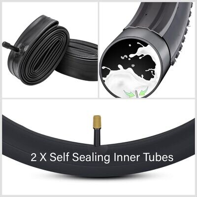 Bike Inner Tube, Self Sealing 26" 1.75x2.125",Schrader 2 Pack Puncture Repair