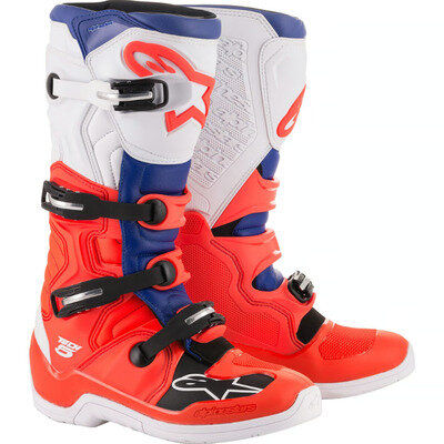NEW ALPINESTARS TECH 5 BOOTS RED FLUO BLUE WHITE MOTOCROSS MX OFF ROAD CHEAP
