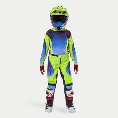 Alpinestars 2024 Racer Hoen Youth Motocross Combo Kit Yellow Blue Navy Kids Quad