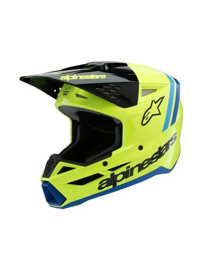 Alpinestars 2025 SM3 Radium Youth Motocross Helmet Yellow Fluo Black Blue Gloss