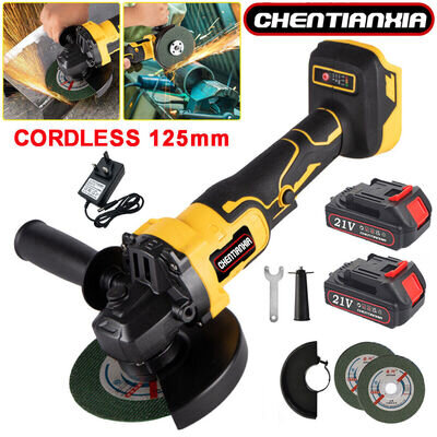 21V Cordless Angle Grinder Brushless 125mm with 2 Battery & Charger & 2 Disc Kit
