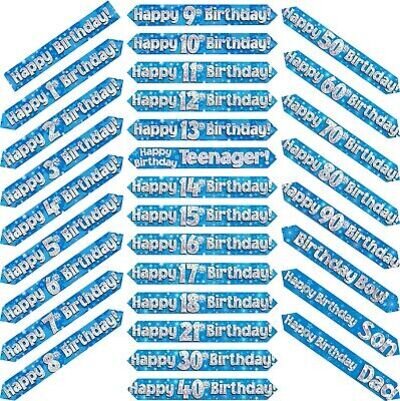 9ft Blue & Silver Holographic Foil Party Birthday Banners, Bunting & Balloons