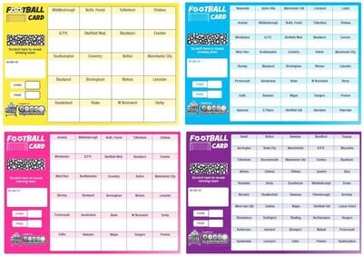 FOOTBALL SCRATCH CARDS 20 30 40 50 and 80 Team Fundraising A5 Card Charity Event