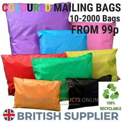 Coloured Mailing Bags Strong Polythene Postage Parcel Postal Seal Mixed All Size