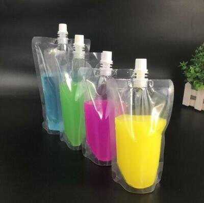 Clear Plastic Spouted Liquid Drink Bag Pouch 100, 200,250,300,400,500ML Reusable