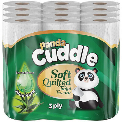 Toilet Tissue Paper Roll Aloe Vera Soft 3 Ply Panda Cuddle x 90 Rolls Bulk