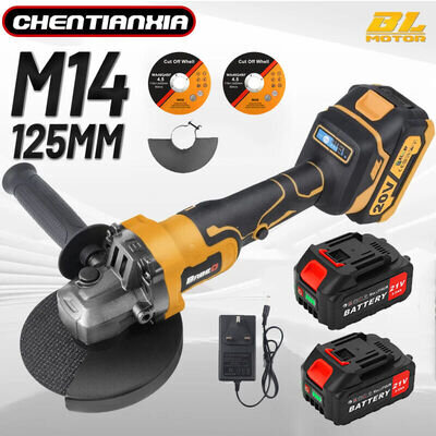 21V Cordless Angle Grinder Brushless 125mm with 2 Battery & Charger Kit