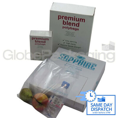 CLEAR POLYTHENE PLASTIC FOOD APPROVED BAGS 100 & 200 GAUGE *ALL SIZES / QTY'S*