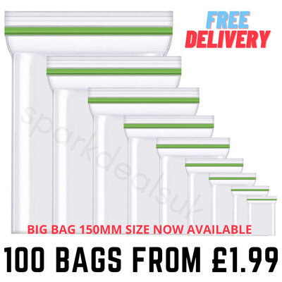 100 x Small Clear Plastic Bags Baggy Grip Self Seal Resealable Zip Lock UK STOCK