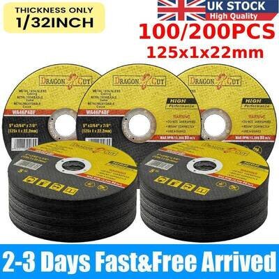 100/200PCS 5" 125mm x 1mm x 22.2mm Thin Stainless Steel Metal Cutting Discs NEW