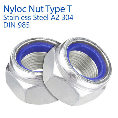 STAINLESS STEEL NYLOC NUTS TYPE T DIN 985 M3 M4 M5 M6 M8 M10 M12 M14 M16 M20 M24