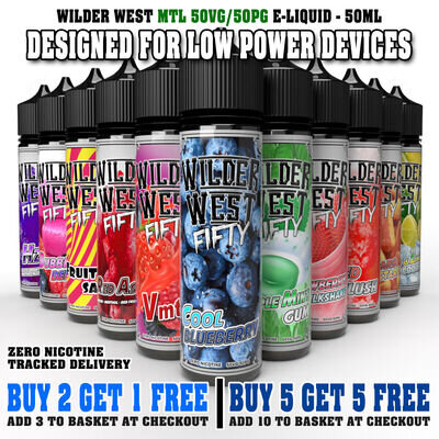 50ML E Liquid | 50vg/50pg |Premium 0mg | Wilder West | Vape Juice | MTL E-Liquid