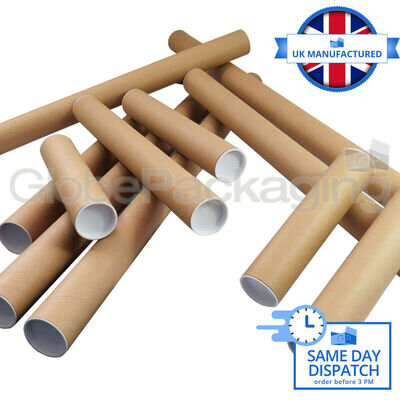 STRONG CARDBOARD POSTAL TUBES A0 A1 A2 A3 A4 IN 50mm & 44.5mm WITH END CAPS